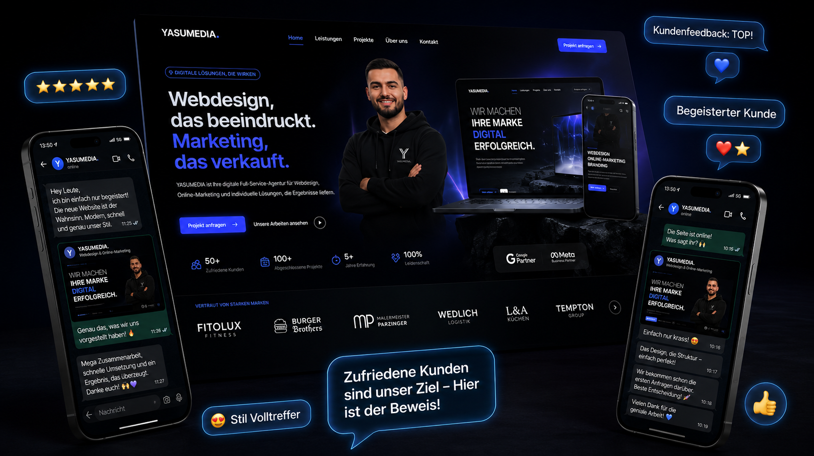 Kundenreferenz: Website-Konzept für Yasu Media, Full-Service Marketing Agentur